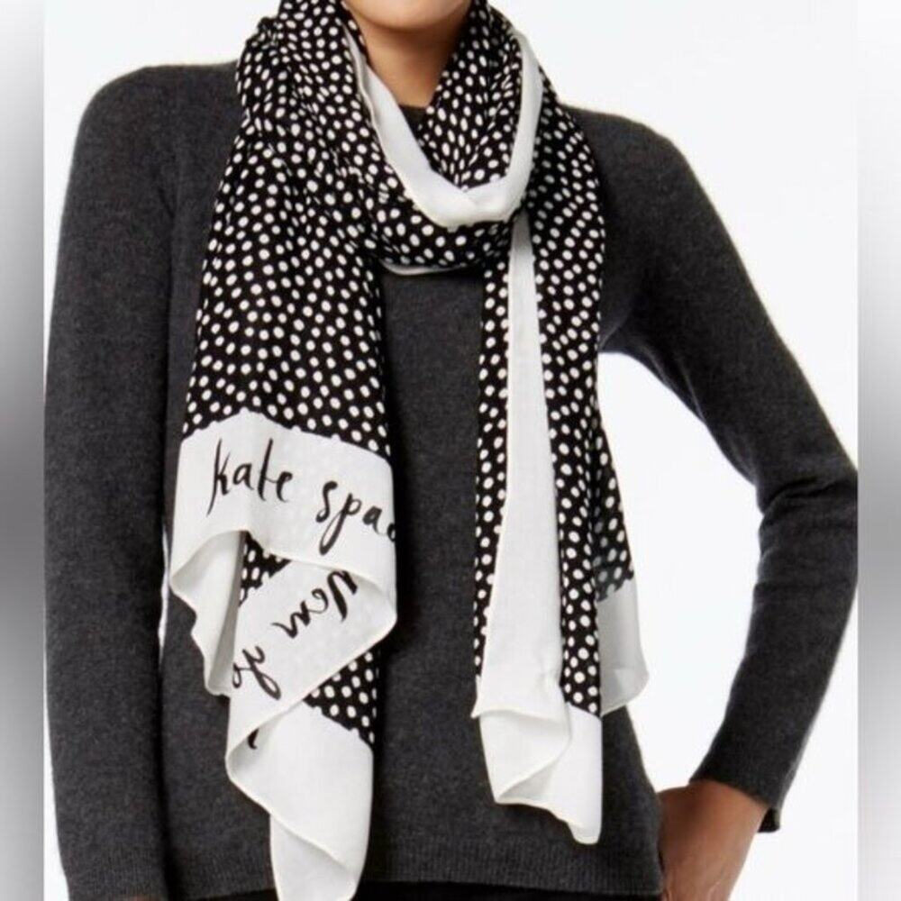 Kate Spade Black Spots Signature New York Scarf Oblong New